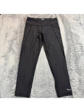 Saucony Bullet Legging Women L Black Capri Performance Running Workout Athletic